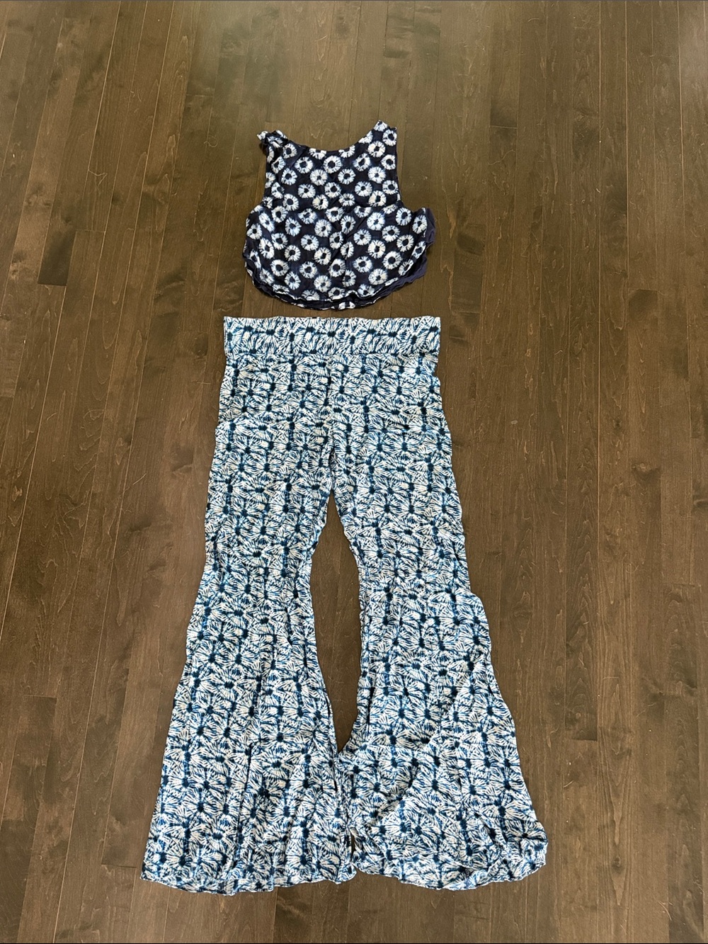 SOFIA by ViX Blue + White Printed Wide-Leg Jumpsuit Set